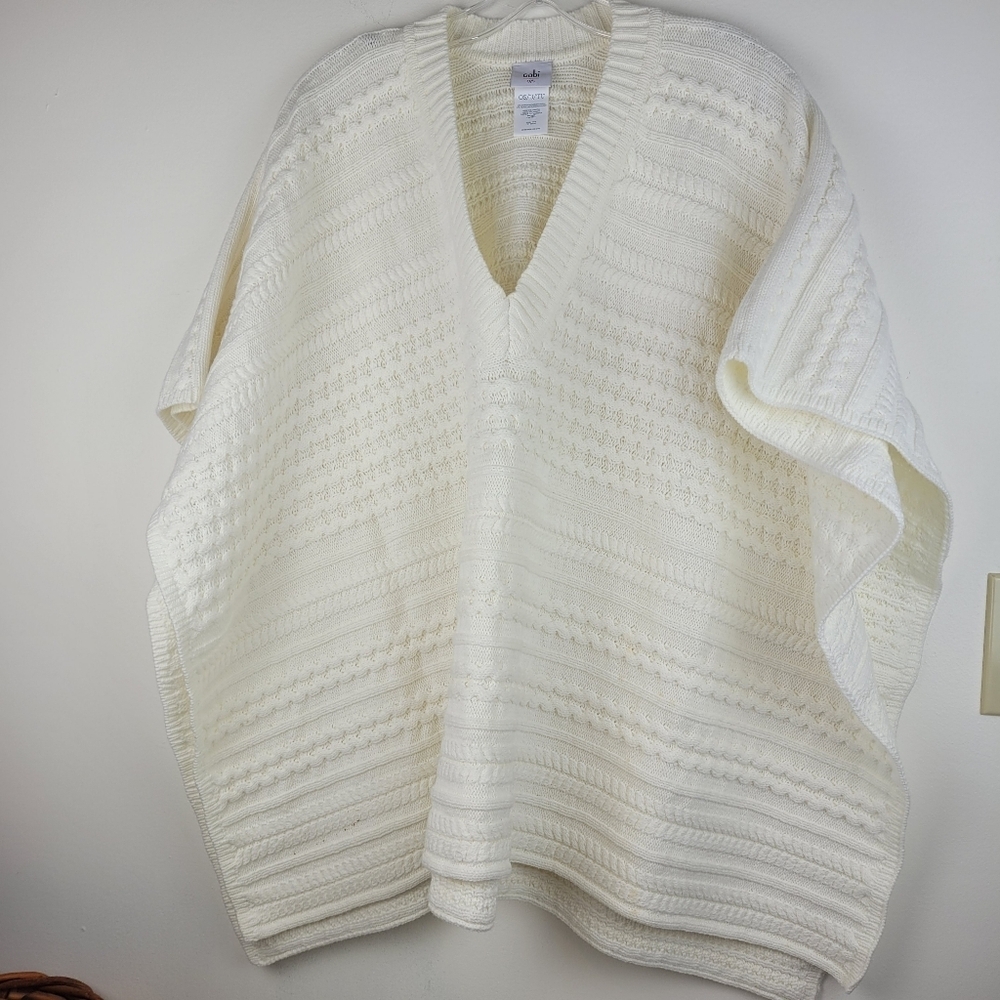 Cabi ivory cable knit V neck poncho fisherman quiet luxury neutral festival OS - Picture 3 of 10